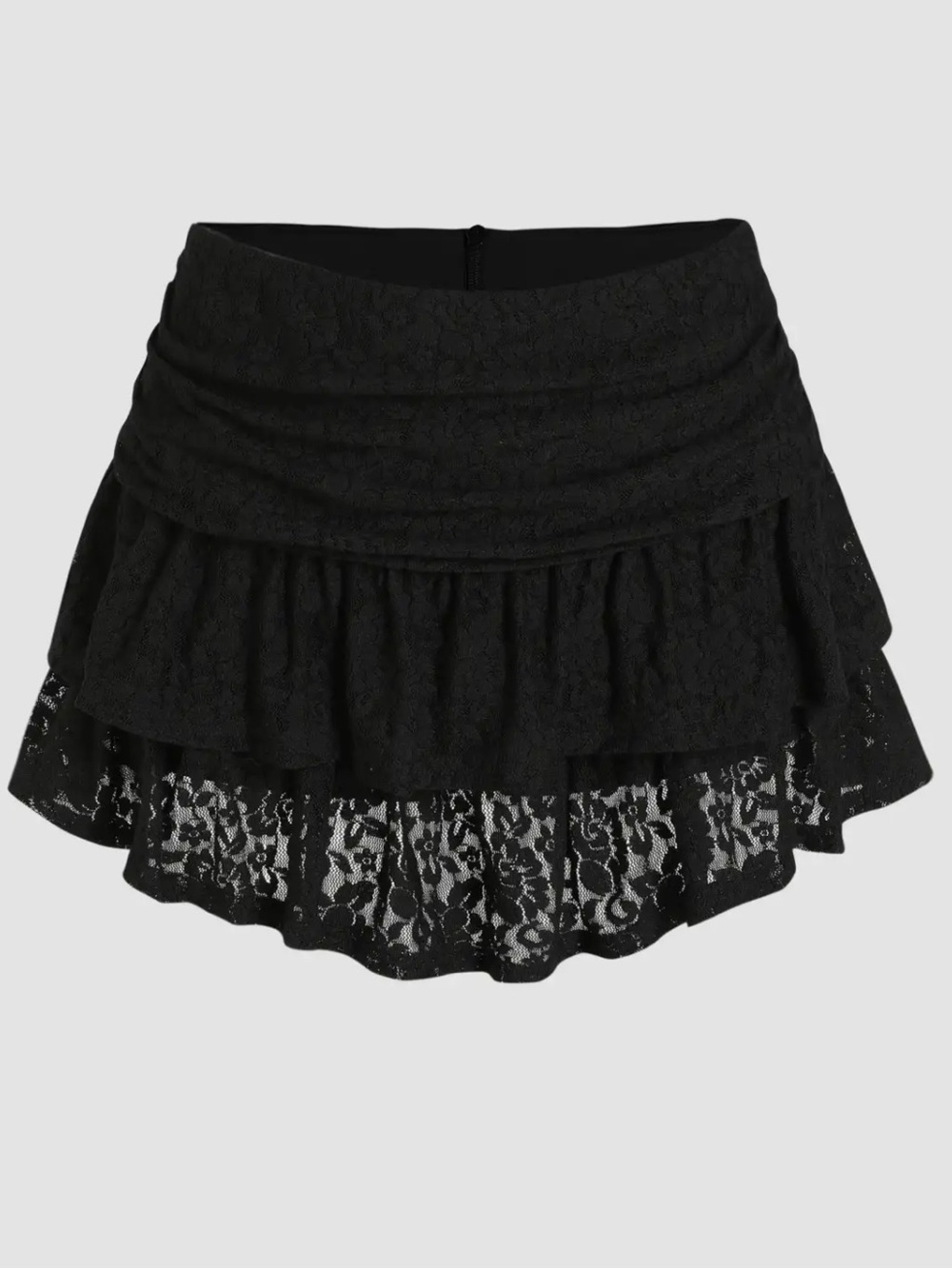 RUCHED FLORAL LACE LAYERED SKIRT